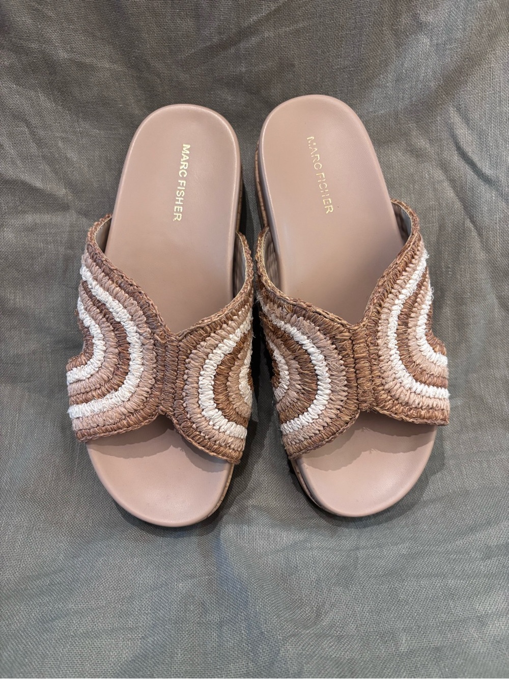 Marc Fisher Braided Tan & Cream Slide Mules